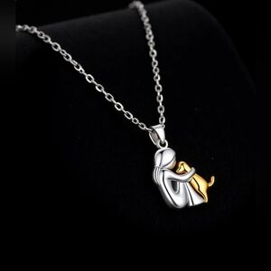 🆕 Dog Mom Embrace Pendant Necklace Sterling/Gold 18"